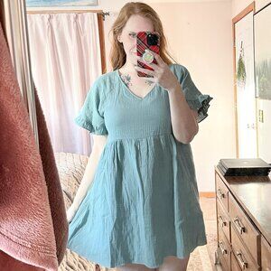 NWT Madewell Easy Dress V Neck Ruffle Sleeve Pullover Large Summer Breeze Blue